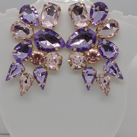 Earrings / Geometric Dangle Drop Earrings Multicolored Crystal Statement… - Picture 1 of 6